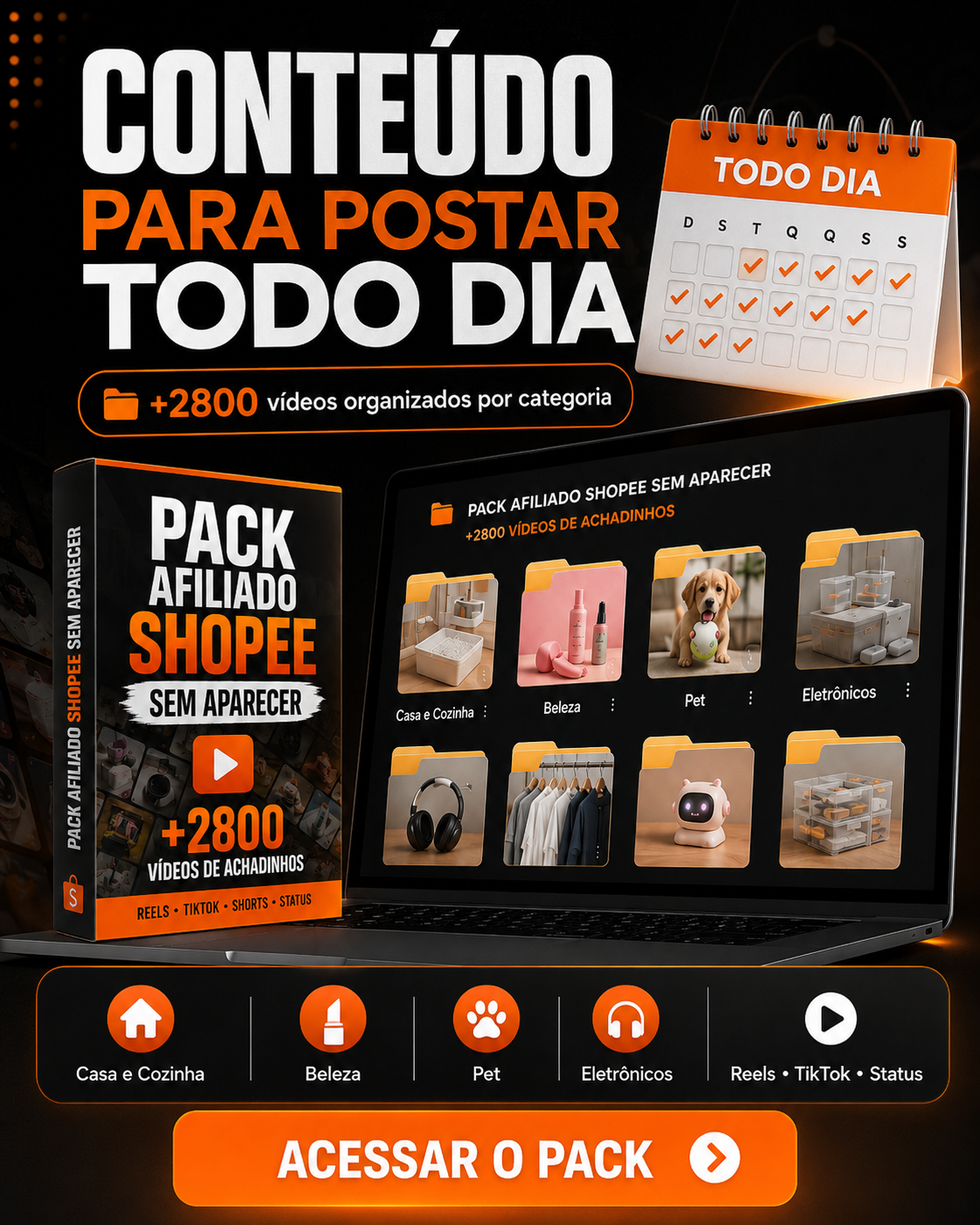 Mockup do pack de vídeos de achadinhos Shopee